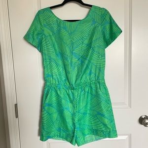 LOFT Neon Blue & Green Leaf Print Romper (Size 4)
